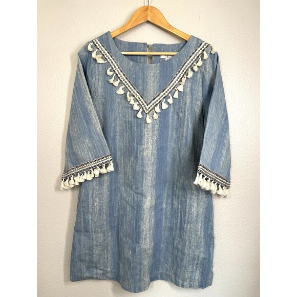 NWT Hayden Denim Tassel Western Boho Dress Women's Size M Tunic Cowboycore NEW - Picture 2 of 13